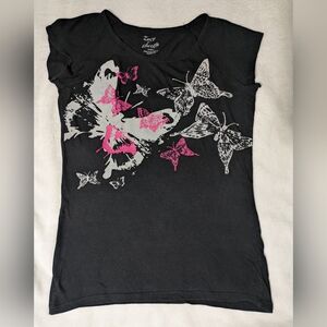 Black Butterfly Print Women's Top